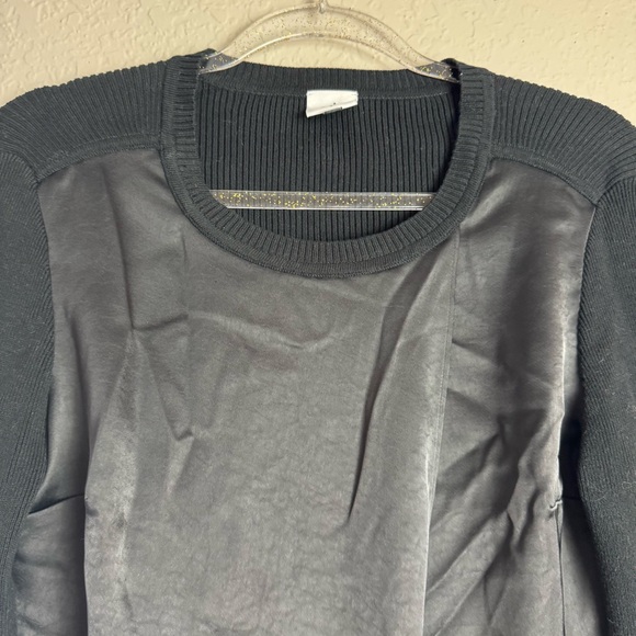 CAbi Black Crosstie Top Satin Front Ribbed Back Mixed Media Style 4288 - Picture 2 of 6